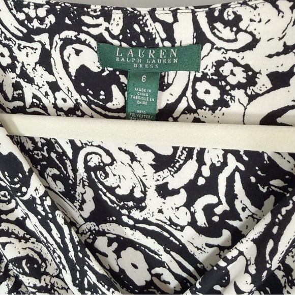 Lauren Ralph Lauren Paisley Print Jersey Knit Dress Size 6 Black White Stretch - Picture 5 of 10